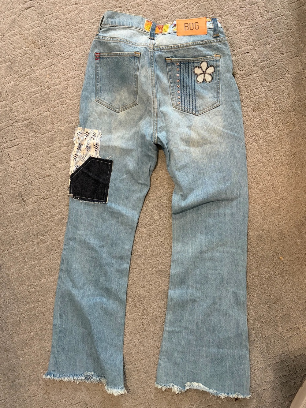 BDG Light Blue Denim Flare Jeans with Colorful Patchwork - Picture 2 of 7